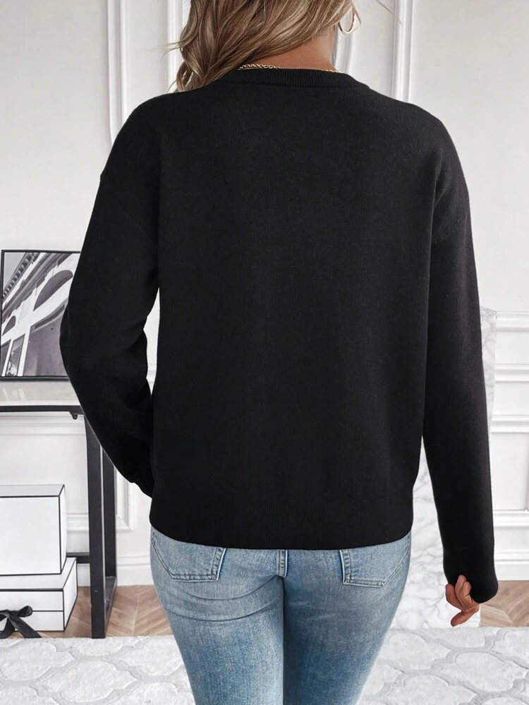 Cartoon Pattern Drop Shoulder Knit Pullover Fall Winter Sweater