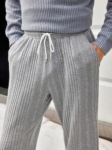 Manfinity Homme Pantalones Sueltos De Pierna Recta Con Cintura Con Cordón Para Hombres - Gris Claro - Ver 7