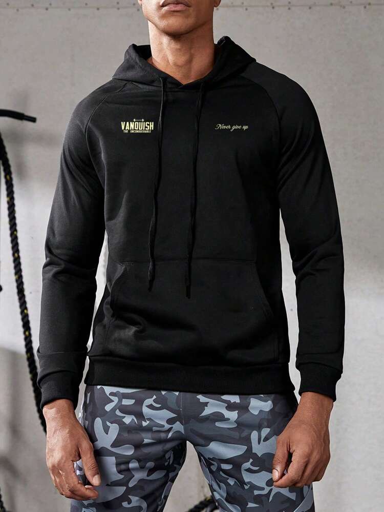 Boyfriend Style Men's Letter Printed Raglan Sleeve Hooded Sports Sweatshirt Boyfriend Style Men Sweatshirt