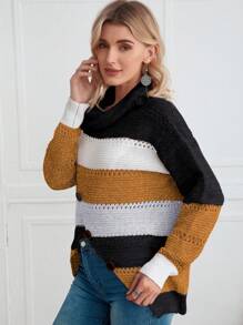 SHEIN LUNE Jersey de color combinado de cuello desbocado con diseño de botón bajo asimétrico