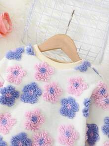 SHEIN Cô gái Đáng yêu Tay áo dài Hoa Textured Áo - Màu Hồng baby - Xem 4