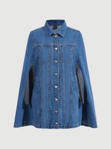 SHEIN MOD 女式披肩袖牛仔外套 - 中等水洗藍 - 查看 1