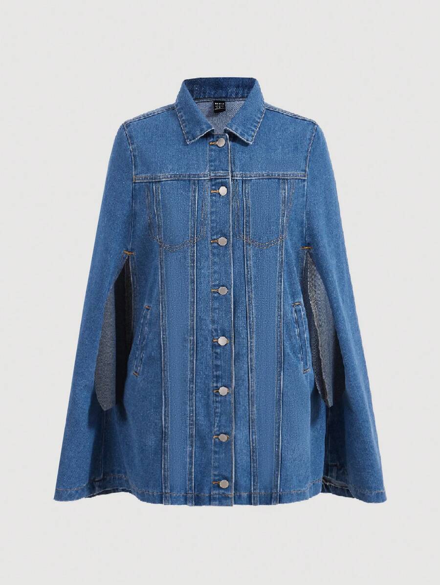 SHEIN MOD 女式披肩袖牛仔外套 - 中等水洗藍 - 查看 1