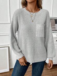 SHEIN Clasi Thả vai Vá Túi Áo len - Màu Xám nhạt - Xem 5