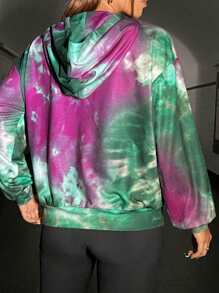 SHEIN EZwear 紮染字母補丁細節落肩袖連帽衫 - 彩色 - 查看 2