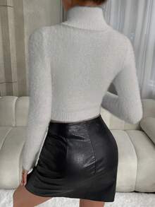 SHEIN Unity Của phụ nữ Màu thuần Cổ cao Áo len - Màu Xám nhạt - Xem 2