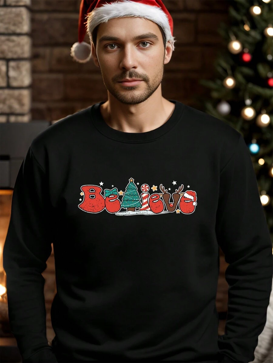 Nam Lá thư Giáng sinh Đồ họa Áo nỉ - màu đen - Xem 1