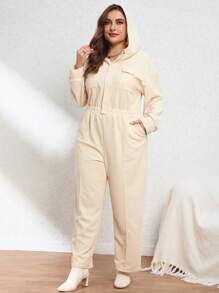 SHEIN Essnce Plus Flap Pocket Drop Shoulder Shirt Jumpsuit - Apricot - View 4