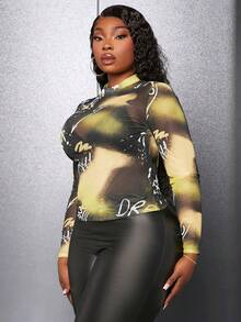 Slaydiva 加大號撞色字母圖案高領短袖t恤 - 彩色 - 查看 4