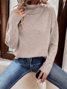 SHEIN Frenchy Của phụ nữ Cổ cao Tay Raglan Áo len - Bụi hồng - Xem 6