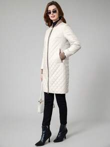 MIEGOFCE Viền tương phản Dây kéo Áo khoác Quilted - Màu be - Xem 4