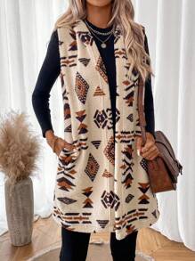 SHEIN LUNE 隨機花型-常規外套 - 卡其色 - 查看 1