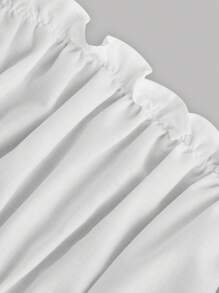 SHEIN Teen Girl Lace Up Front Ruffle Hem PU Leather Blouse - Burgundy - View 4