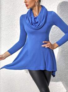 SHEIN LUNE 女性不對稱洋裝帶垂褶設計 - 藍色 - 查看 7