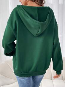 SHEIN LUNE Của phụ nữ In Trái tim Màu xanh lá Cổ chữ V Áo nỉ - Màu xanh lá cây đậm - Xem 2