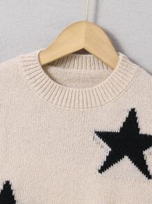 SHEIN Cô gái Tween Hình sao Thả vai Áo len - Màu Khaki - Xem 5