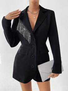 SHEIN Clasi Của phụ nữ Kim cương Sọc Áo vest - màu đen - Xem 6