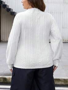 SHEIN Essnce Plus Size Lettuce Trim Texture Fabric T-shirt - White - View 2