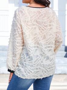 EMERY ROSE Plus Size Brushed Colorblock Shirt With Rolled Edge - Apricot - View 2