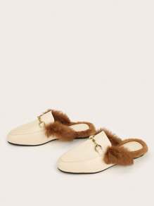 女性平底毛茸茸家居拖鞋,穆勒鞋風格,淺褐色的 - 米色 - 查看 2