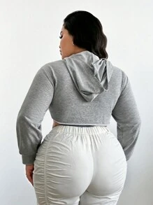 SHEIN SXY Áo nỉ cỡ lớn in chữ, vạt áo bất đối xứng - Màu Xám nhạt - Xem 2