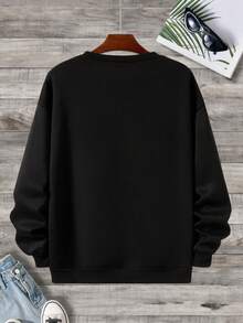 Men Plus Skeleton Hand Print Thermal Lined Sweatshirt - Black - View 2