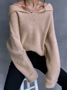 SHEIN LUNE Jersey de hombros caídos con capucha - Rosa - Ver 3