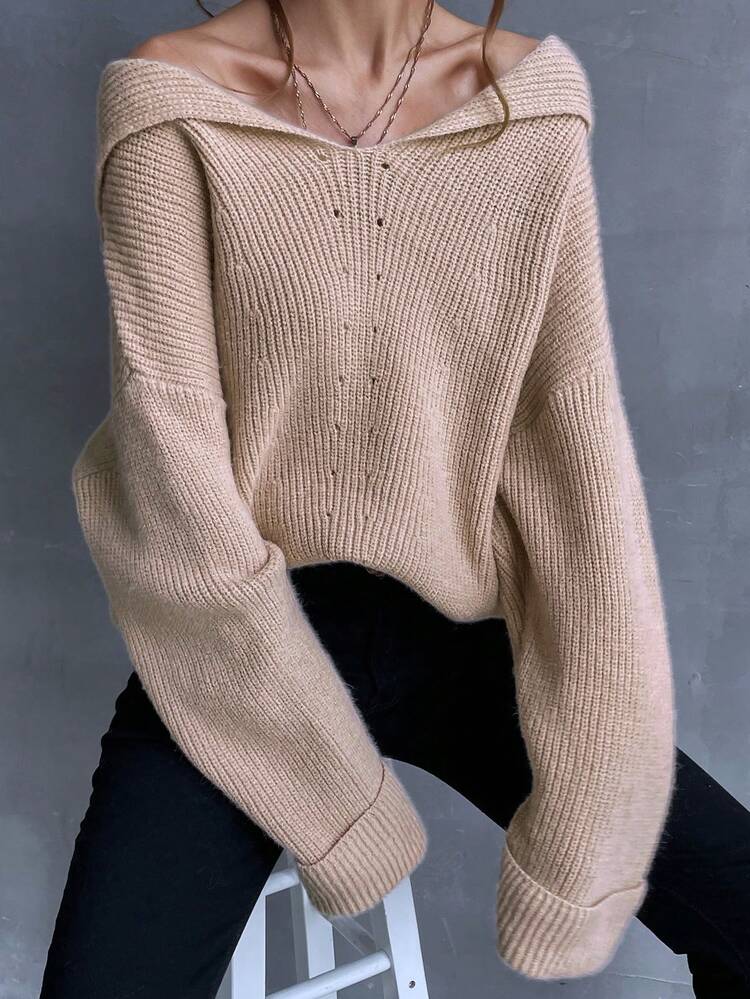 SHEIN LUNE Drop Shoulder Hooded Sweater - Pink - View 3