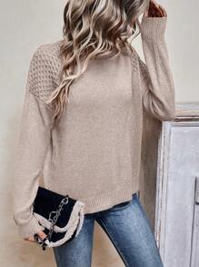 SHEIN Frenchy Của phụ nữ Cổ cao Tay Raglan Áo len - Bụi hồng - Xem 3
