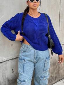 SHEIN Coolane 大碼毛衣套頭 - 藍色 - 查看 3