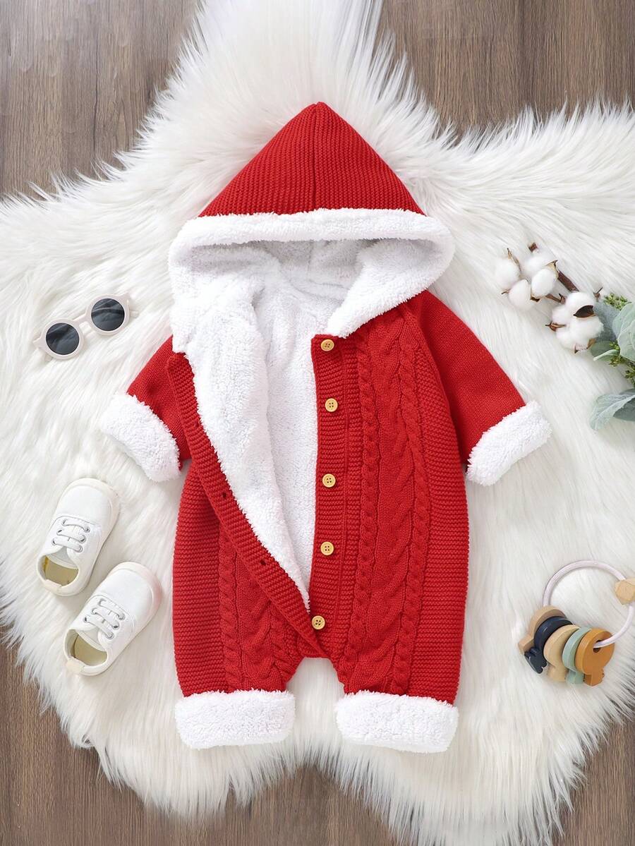 Đứa bé gái Lót lông áo có mũ Xoắn Dan Áo liền quần - Đỏ - Xem 1