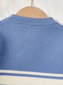 嬰兒男孩條紋圖案開襟衫 - 藍色 - 查看 7