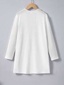 Chaqueta de manga larga de color liso con abertura frontal y doble bolsillo para niña preadolescente - Blanco - Ver 2