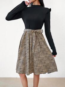 SHEIN Unity 滿版印花褶邊繫腰帶洋裝 - 彩色 - 查看 1