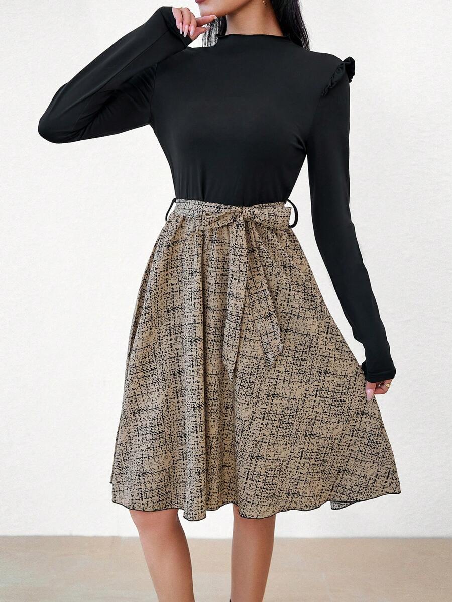 SHEIN Unity 滿版印花褶邊繫腰帶洋裝 - 彩色 - 查看 1