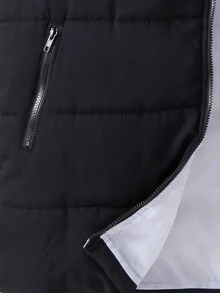 男士1入組拉鏈開襟連帽羽絨背心大衣 - 黑色 - 查看 3