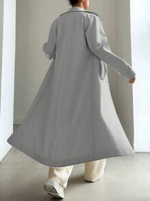 EURMUSE Ladies' Solid Color Double-breasted Notched Collar Woolen Coat - Grey - View 2