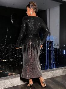 SHEIN Belle 大尺碼閃亮方領連衣裙 - 彩色 - 查看 2