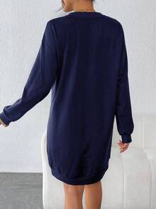 SHEIN Thai sản In Đồ họa Thả vai Đầm nỉ - Màu xanh hải quân - Xem 2