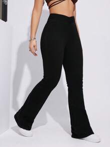 SHEIN EZwear 女款束腰喇叭牛仔褲 - 黑色 - 查看 6