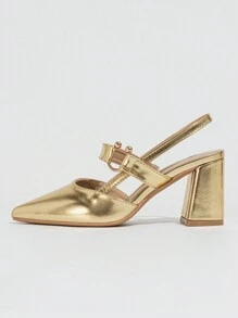 Women's High-heeled Shoes, Metal Comfortable Pointed Toe High Heels, Thick Heels, Gold Women's Shoes, Gorgeous And Elegant, Dating, Vacation, Daily Fashion Women's Shoes
