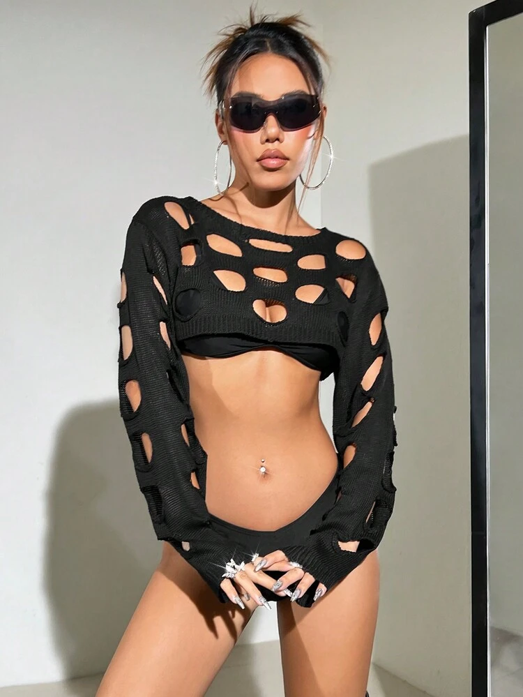 Women'S Hollow Out Cropped Cover Up Summer