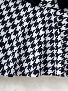 SHEIN 少女短毛絨圓領羊肚袖上衣和針織犬牙紋寬鬆裙套裝 - 黑色 - 查看 5