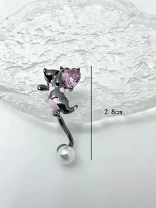 ROMWE Kawaii 1 pieza Clip dulce & guay estilo rosado con diamante de imitación gato & en forma de corazón oreja - Multicolor - Ver 3