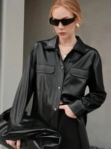 SHEIN Unity Quý cô Tay áo dài Áo sơ mi Phong cách áo - màu đen - Xem 6
