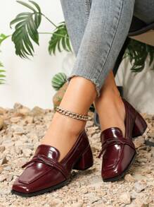 Women's Pointed Toe Chunky Heel Loafers - Burgundy - View 1