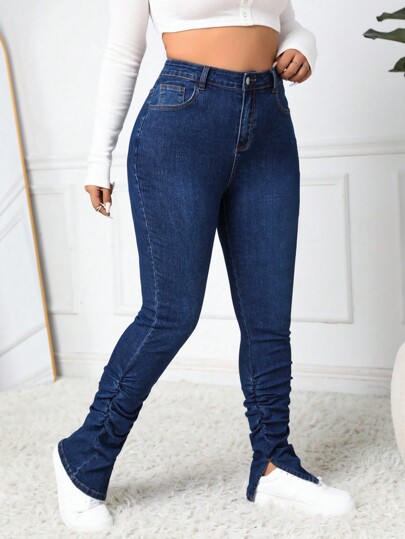 SHEIN EZwear Talla grande Jeans arrugado bajo con abertura