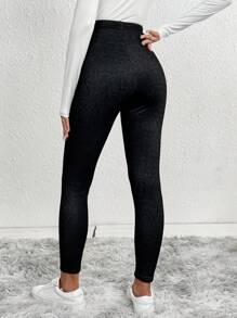 SHEIN LUNE Solid Thermal Leggings - Black - View 2