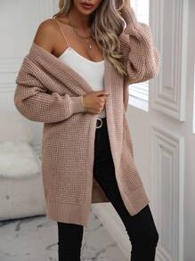 SHEIN LUNE 落肩休闲设计开衫 - 卡其色 - 查看 1