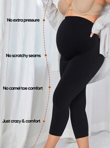 孕妇腹部支撑七分高腰全长紧身裤，配有可扩展腹部面板